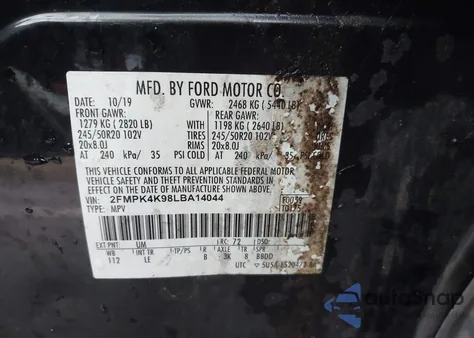 2020 Ford Edge Titanium z USA, uszkodzony, nr VIN 2FMPK4K98LBA14044